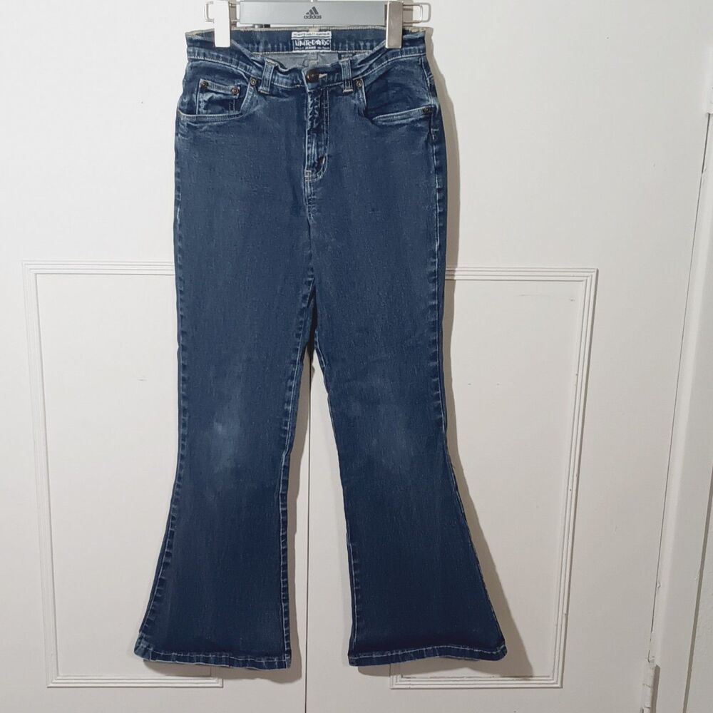 Vintage Limited Too Girls 16 Slim Flare Bell Bottom Jeans Blue Y2K Distressed